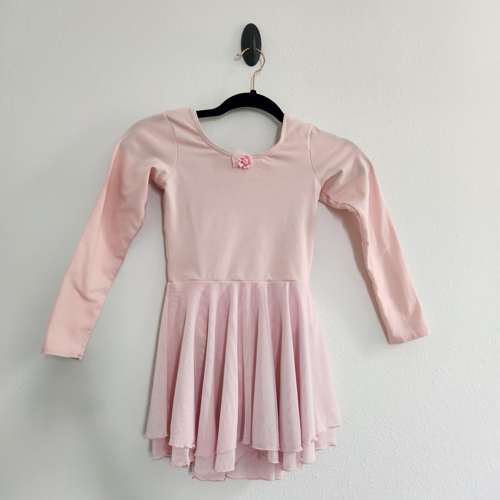 Theatricals Kids Pink Long Sleeve Tiered Mesh Skirted Ballet Leotard MC